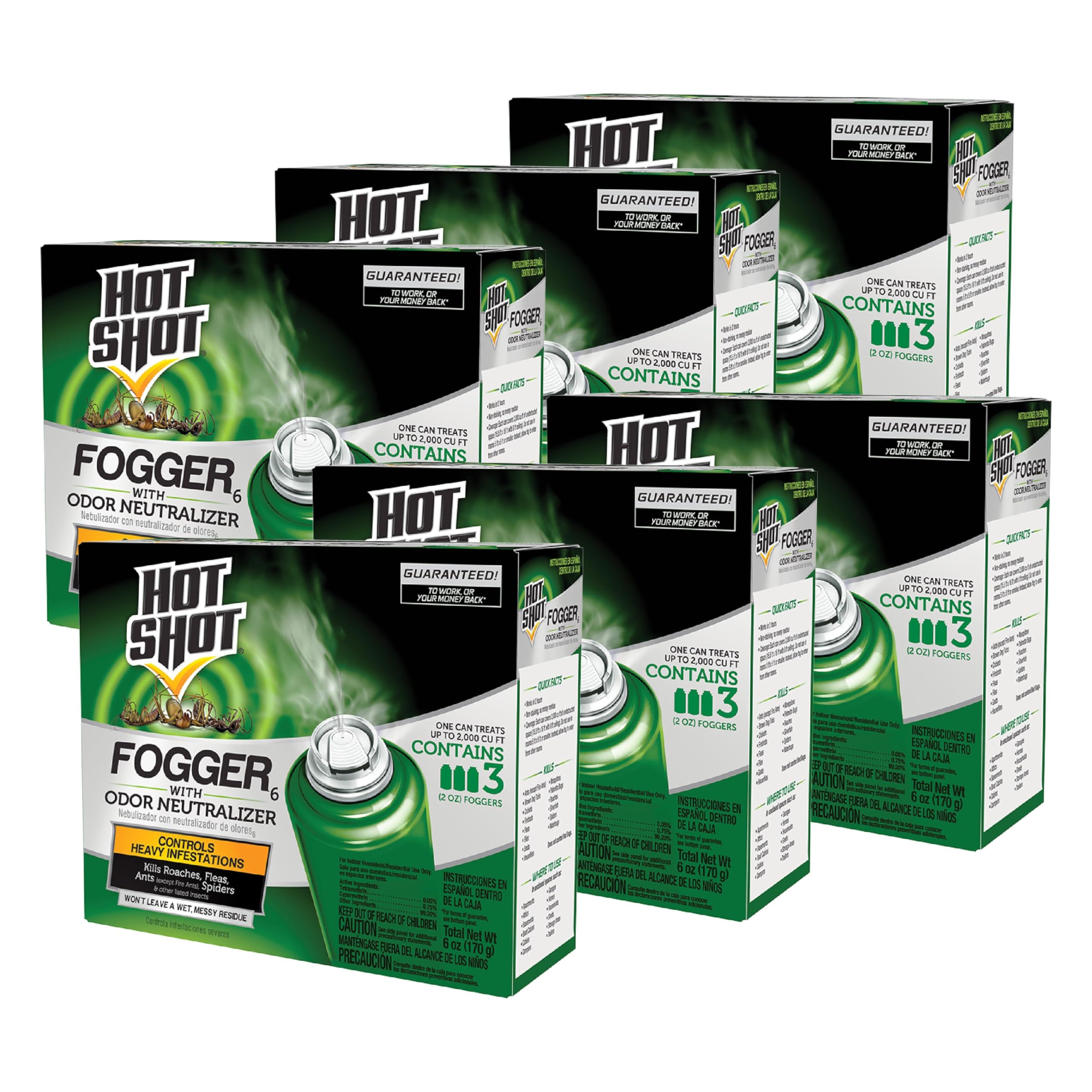 Hot Shot Pest Control Fogger, Kills Roaches, Ants, Spiders & Other Insects On Contact, Controls Heavy Infestations Indoors, 6 Pack