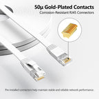 Jadaol Cat6/Cat6A Ethernet Cable 100FT Flat with Clips 10Gbps Network White