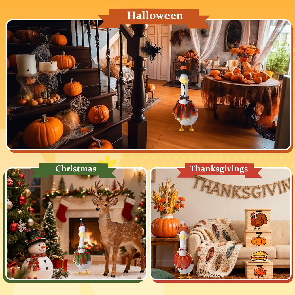 ZhouBoat 8 Set Holiday Goose Outfit 23"/17" Cement Goose Clothes Costume for Porch Garden Yard Decor July 4th Halloween Thanksgiving Christmas Winter Easter Valentine Carnival Patio Yard Lawn
