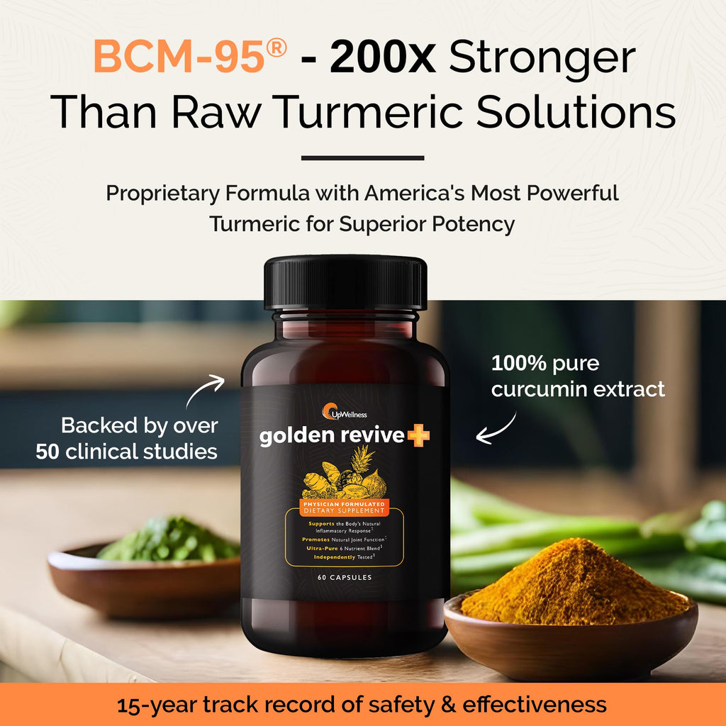 UpWellness Golden Revive + Joint Support Supplement Featuring Turmeric with Black Pepper, Quercetin, and Magnesium- Turmeric Boswellia Supplement - 6 Active Ingredients - 60 Capsules, 5 Pack