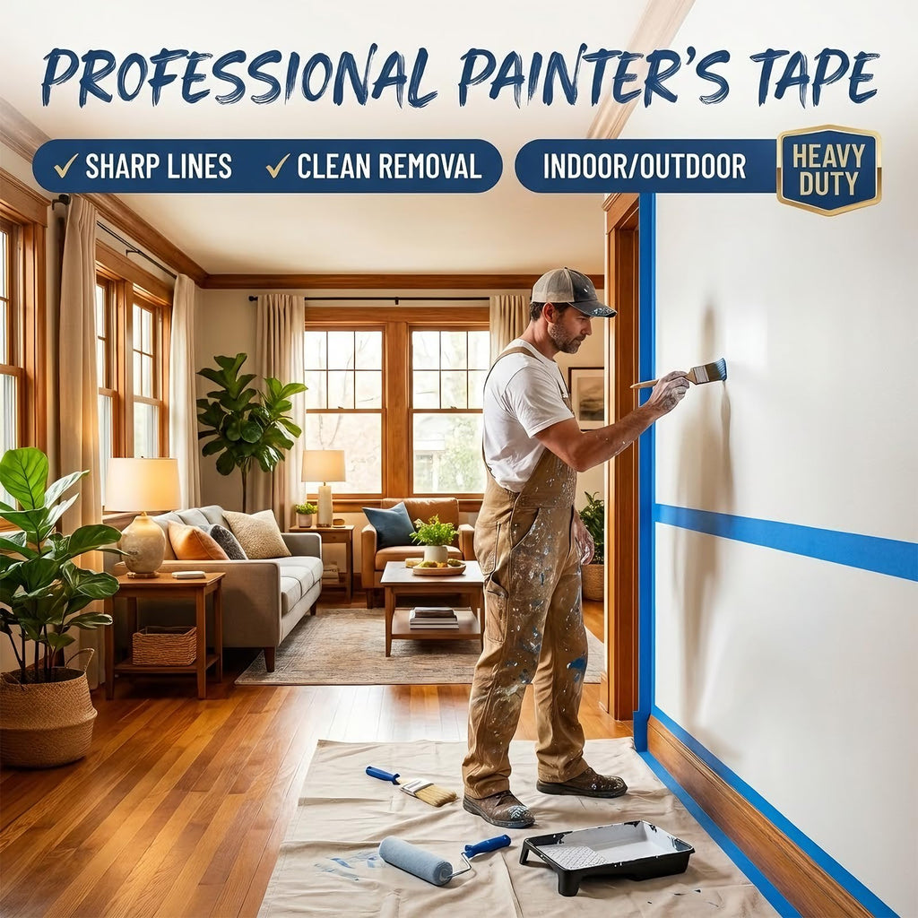 Duccinp Blue Painters Tape 2 Inch Wide, 4 Rolls Masking Tape 1.89 Inch x 55 Yards – Strong Adhesion Painter’s Tape, No Residue Blue Masking Tape for Painting, DIY, Packaging & Multi-Surface Use