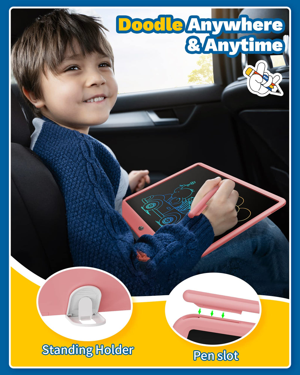 TEKFUN 15 Inch LCD Writing Tablet for Girls Ages 3–12, Large Drawing Tablet for Kids, Screen-Free Writing Pad for Learning Quiet Time, Creative Christmas Gift for 3 4 5 6 7 8 Year Old Girl (Pink)