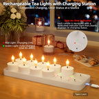 Rechargeable Flameless Tea Lights Candle with Charging Station Remote 12Pcs