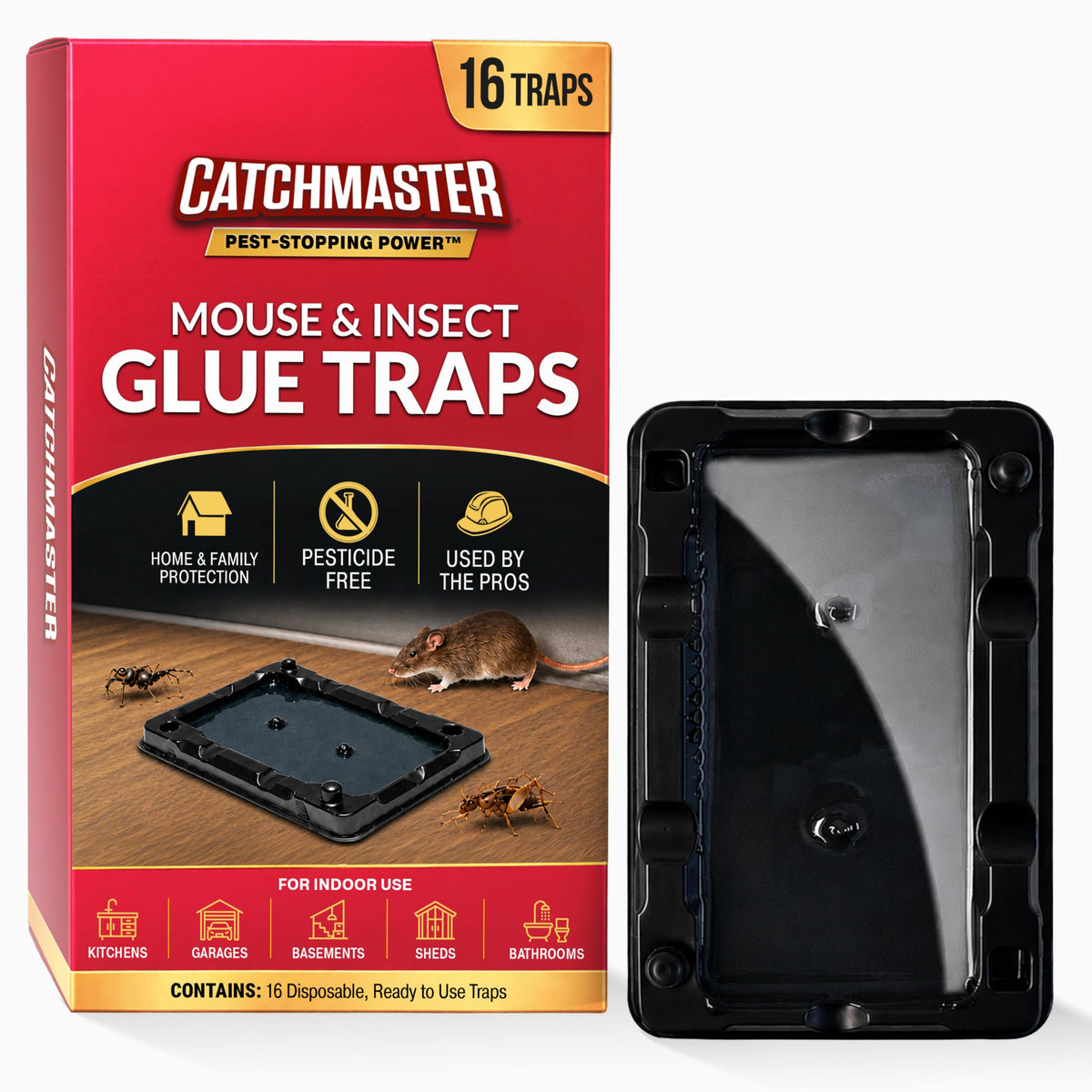 Catchmaster 16pk Mouse Glue Traps Indoor for Home, Sticky Mouse & Bug Traps