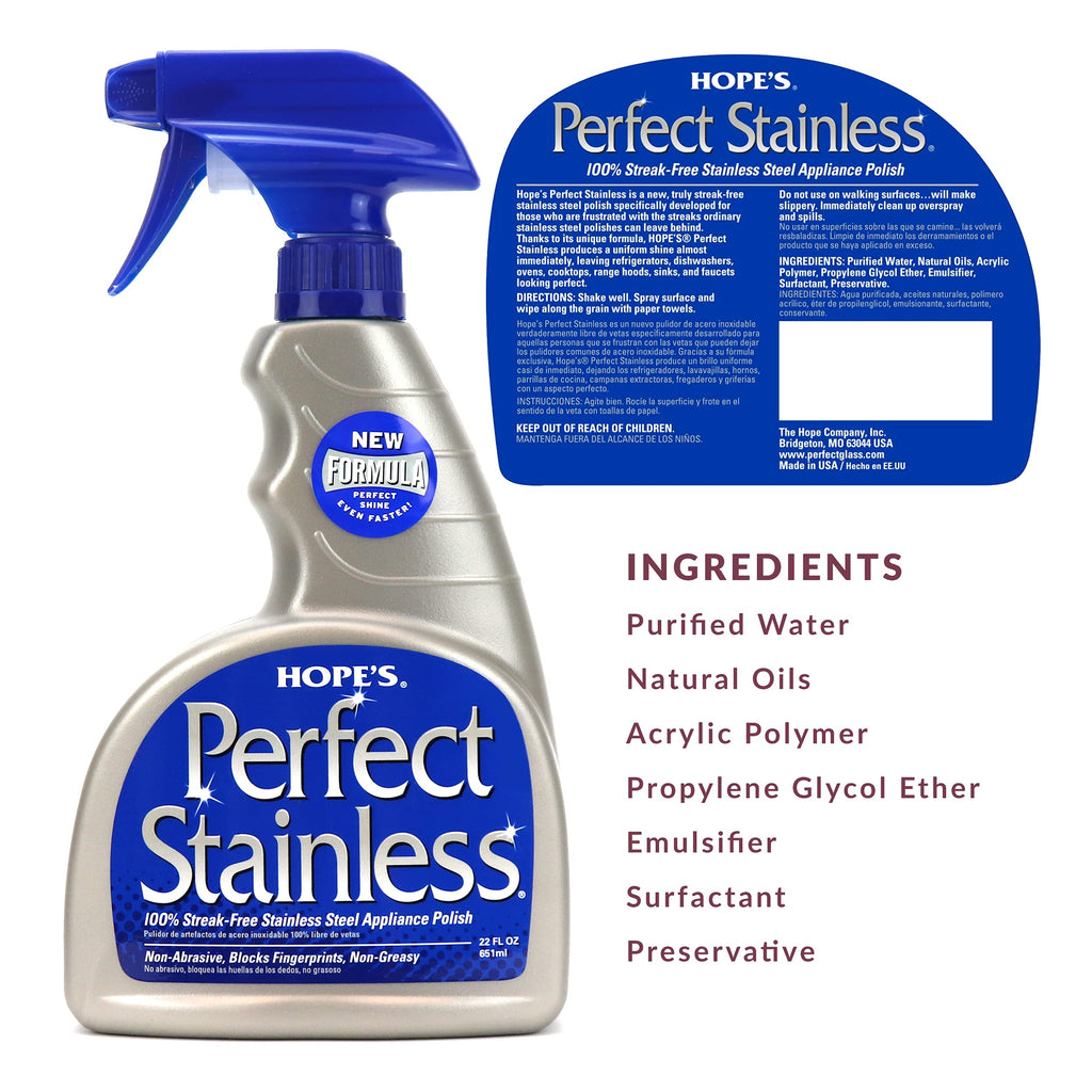 HOPE'S Perfect Stainless Steel Cleaner 22-Ounce, Streak-Free Self-Polishing Formula, Blocks Fingerprints, Pack of 4, 22 Ounce