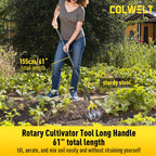Colwelt Rotary Cultivator Garden Tool 61’’, Hand Tiller Garden Tool with Detachable Aluminum Tines, Cultivators for Gardening Soil or Reseeding Grass, Manual Cultivators & Tillers for Flowers Beds