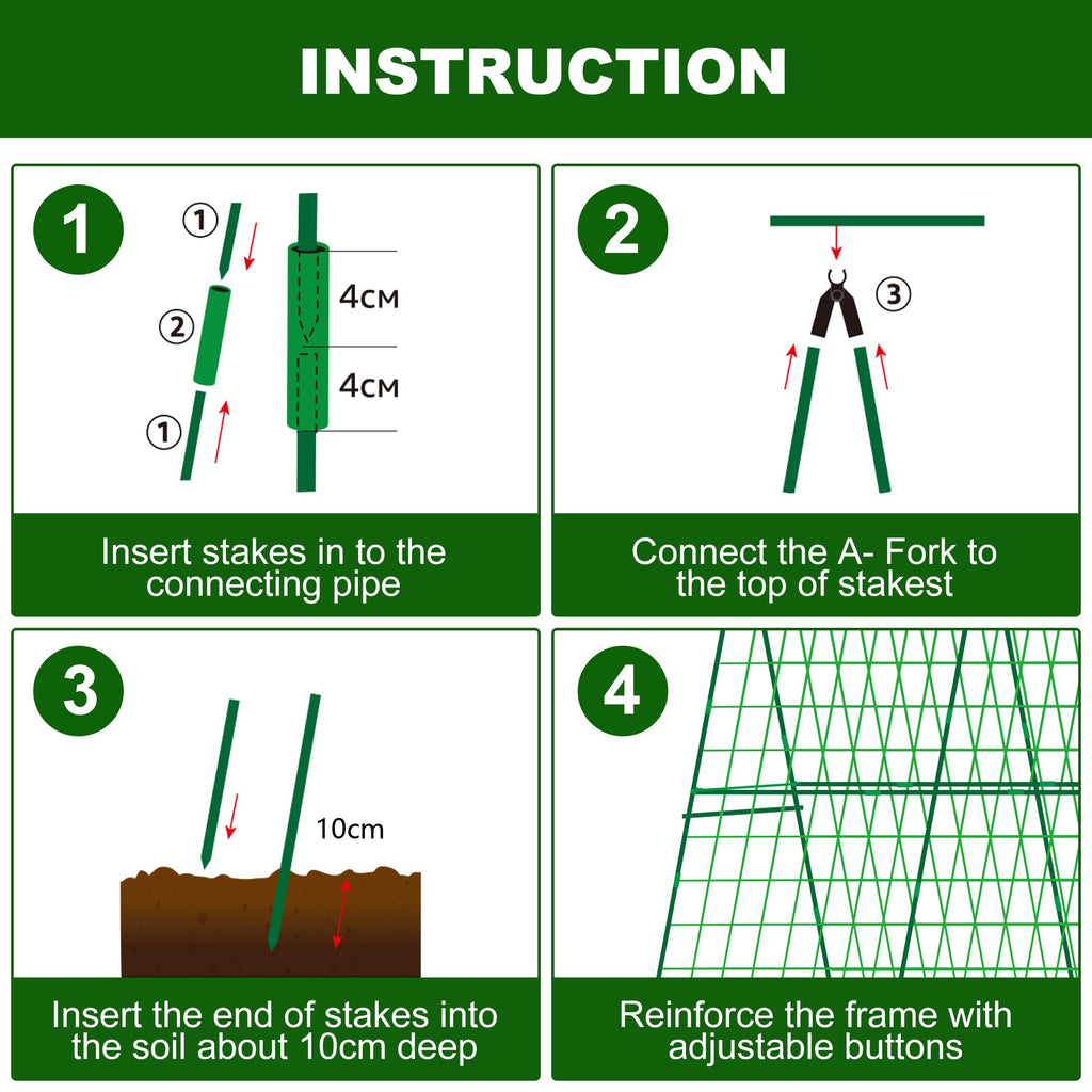 48 x 48 Inch Foldable Cucumber Trellis for Raised Bed- A-Frame Garden Trellis for Climbing Plant Outdoor with Climbing Net and Plant Support Clip for Outdoor Plants Zucchini Vegetables Tomato Flowers