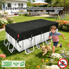QH.HOME 8x16ft Rectangular Pool Cover,[Ultimate Windproof & Tear-Resistant Fabric],Snug Fit with Patented Ratchet & Weight Rings,Solar Pool Cover for Above Ground Pools, Blocks Leaves &Waterproof