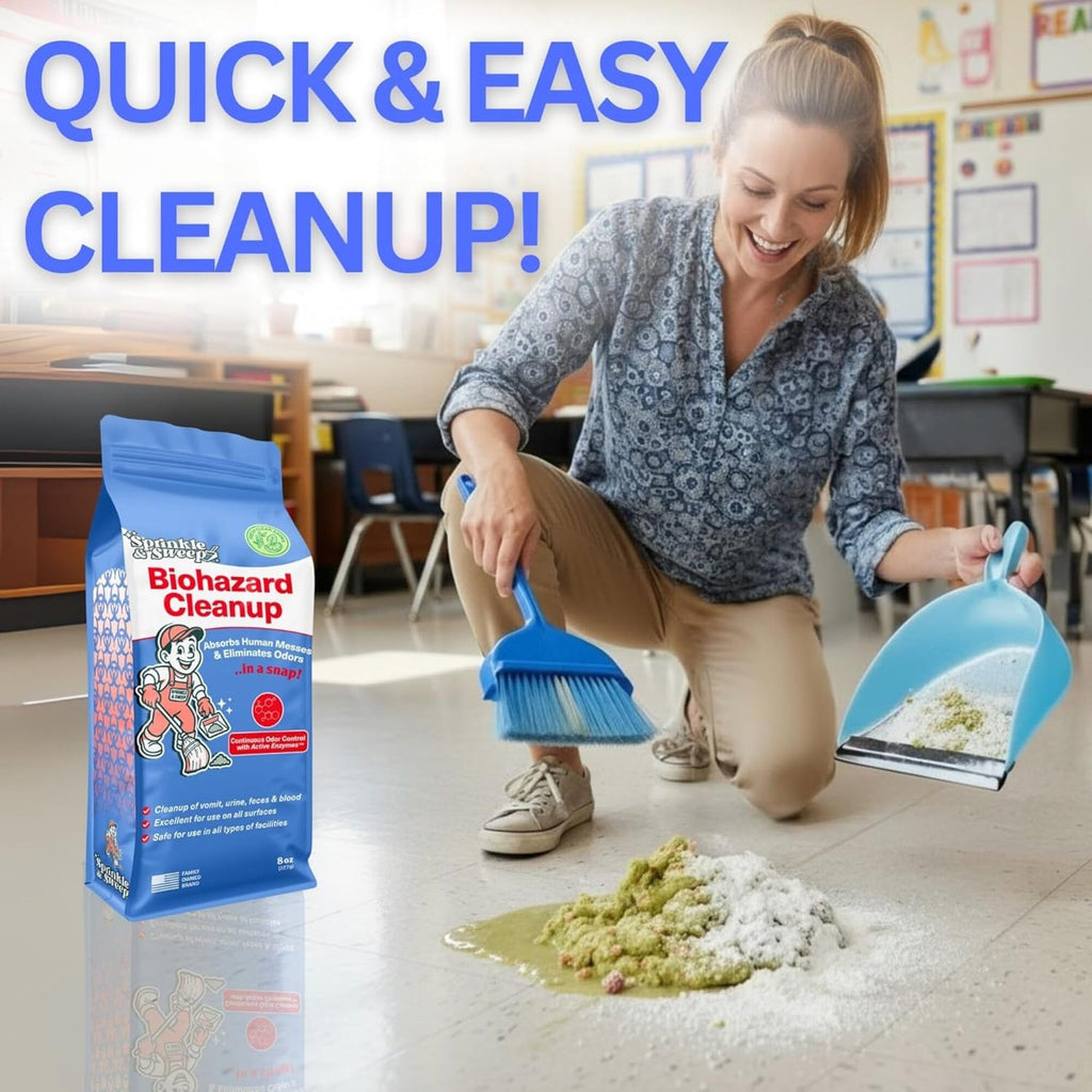 Sprinkle & Sweep: Biohazard Cleanup - 8oz - Human Bodily Fluid Solidifier, Enzyme Powder, Super Absorbent, Odor Elimination, Home-Facilities-School