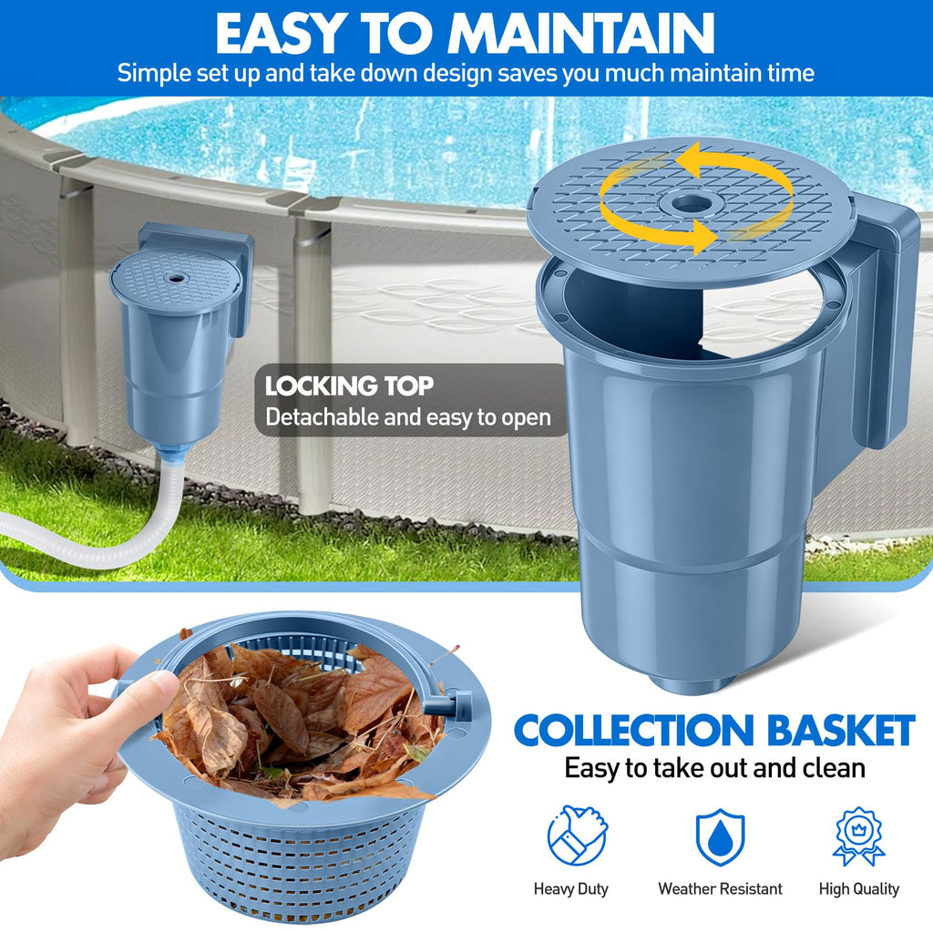 DeeprClean Through Wall Skimmer for Above Ground Pool, Heavy Duty Wall Mount Pool Skimmer Kit, Universally Fits All Standard Pool Wall Openings, In Wall Pool Surface Skimmer for Above ground Pool-Blue