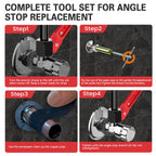 Vorhixa 6 Pcs Plumbing Tools Kit with Angle Stop Wrench & 1/2-Inch Compression Sleeve Puller, Professional Plumbers Wrench, Sandpaper and Storage Bag for Frozen/Corroded Angle Stop