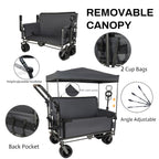 ZeHuoGe 3-in-1 Folding Wagon Cart with Bench Seat & Canopy & Storage, 500lbs Heavy-Duty, 180L Capacity, All-Terrain Wagon for Camping, Beach, Sports, & Garden (Gray)