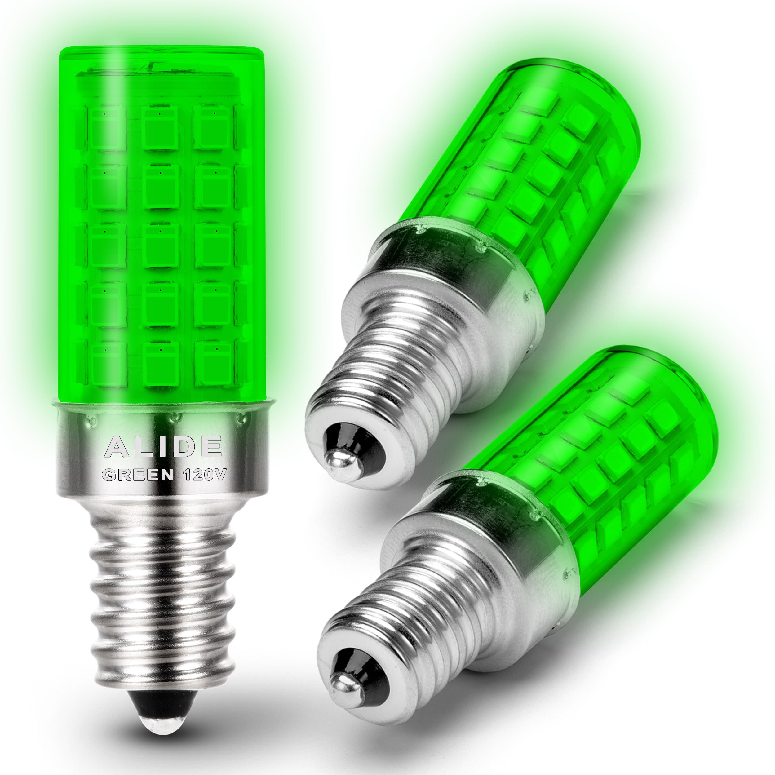 ALIDE E12 LED Candle Green Light Bulb,4W, 40Watt Equivalent E12 Small Base C7 T6 Green LED Bulb for Christmas Holiday Festival Party Decoration Porch Home Lighting Chandelier Candelabra,3Pack