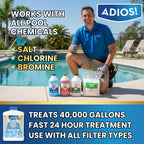 Adios! Pool Opening Treatment - Starter Enzymes for Above Ground Pools and Inground, Treats 40,000 Gallons for Winter Start Up Chemicals - 16oz