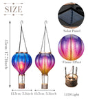 TERESA'S COLLECTIONS 2 Pack Hanging Solar Lantern Outdoor Garden Decor for Valentine,Waterproof Plastic Hot Air Balloon Purple Flickering Flame Effect Lantern for Yard Tree Gift for Mom,18"