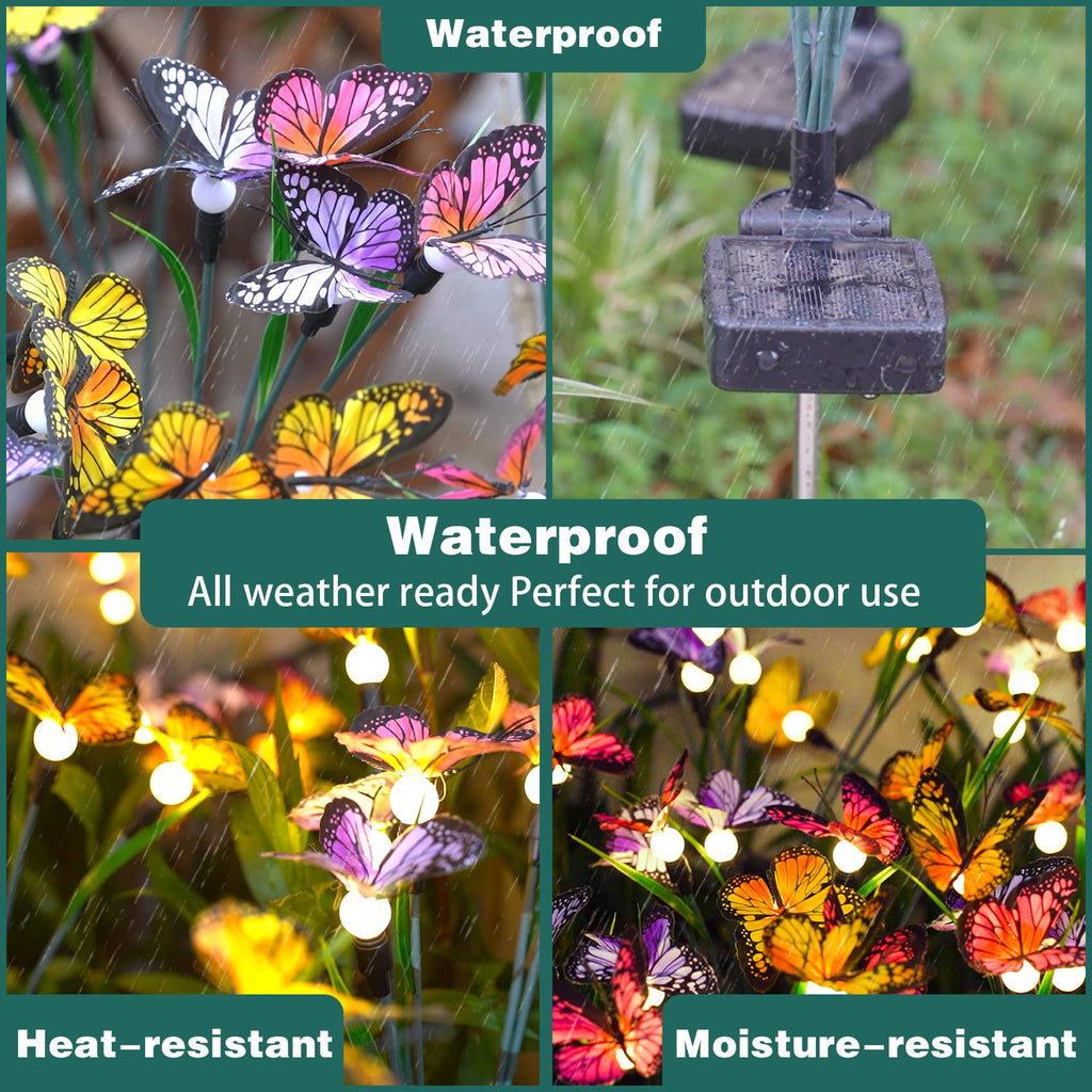 TONULAX Solar Garden Lights - 2 Pack Swaying Butterfly Light, Swaying in The Wind, Solar Outdoor Lights, Yard Patio Pathway Decoration, High Flexibility Iron Wire & Realistic Butterflies