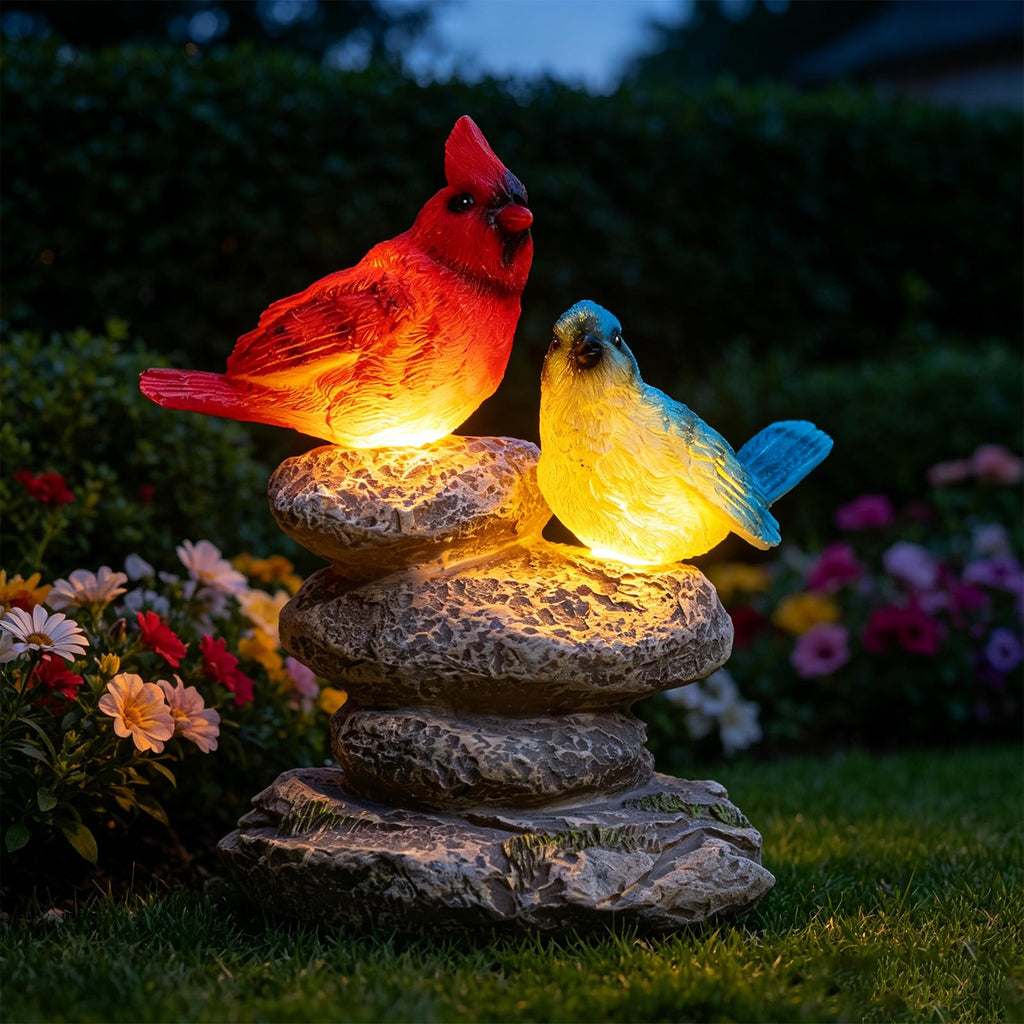 Solar Bird Garden Statue, Cardinal & Bluebird Outdoor Figurine Decor
