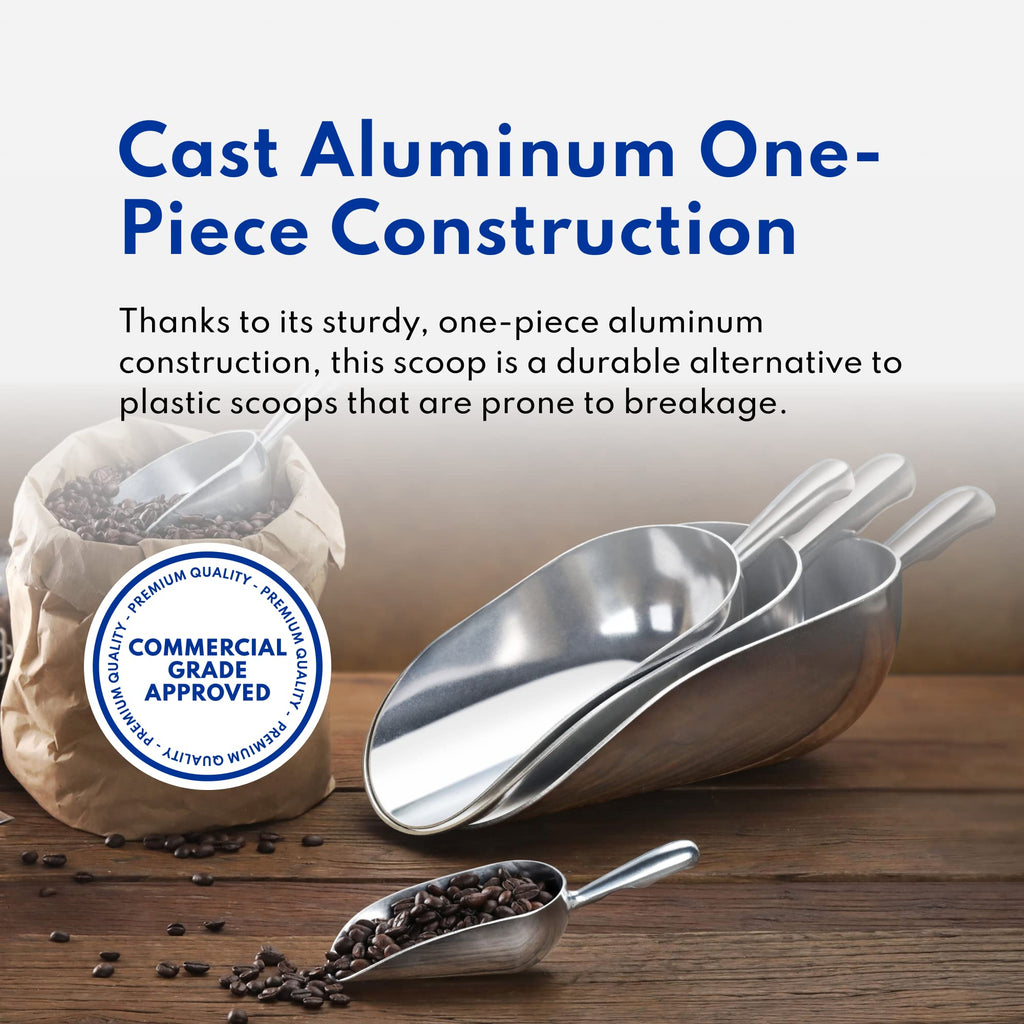 New Star Foodservice 34523 One-Piece Cast Aluminum Round Bottom Bar Ice Flour Utility Scoop, 12-Ounce, Silver