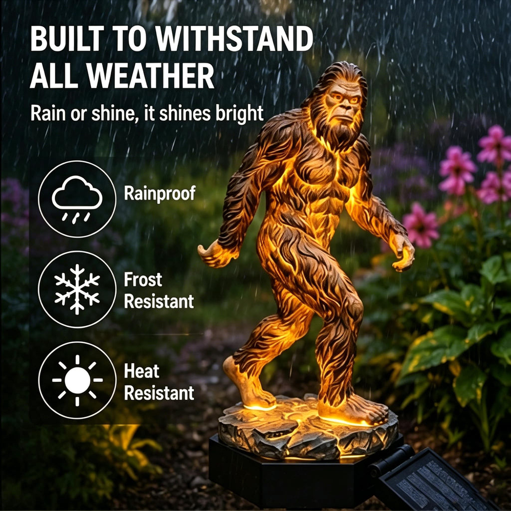 Bigfoot Solar Garden Light, Sasquatch Garden Statue with LED Glow, Waterproof Outdoor Yard Decor Stake, Resin Cryptid Lawn Pathway Light for Backyard Patio Porch Gift