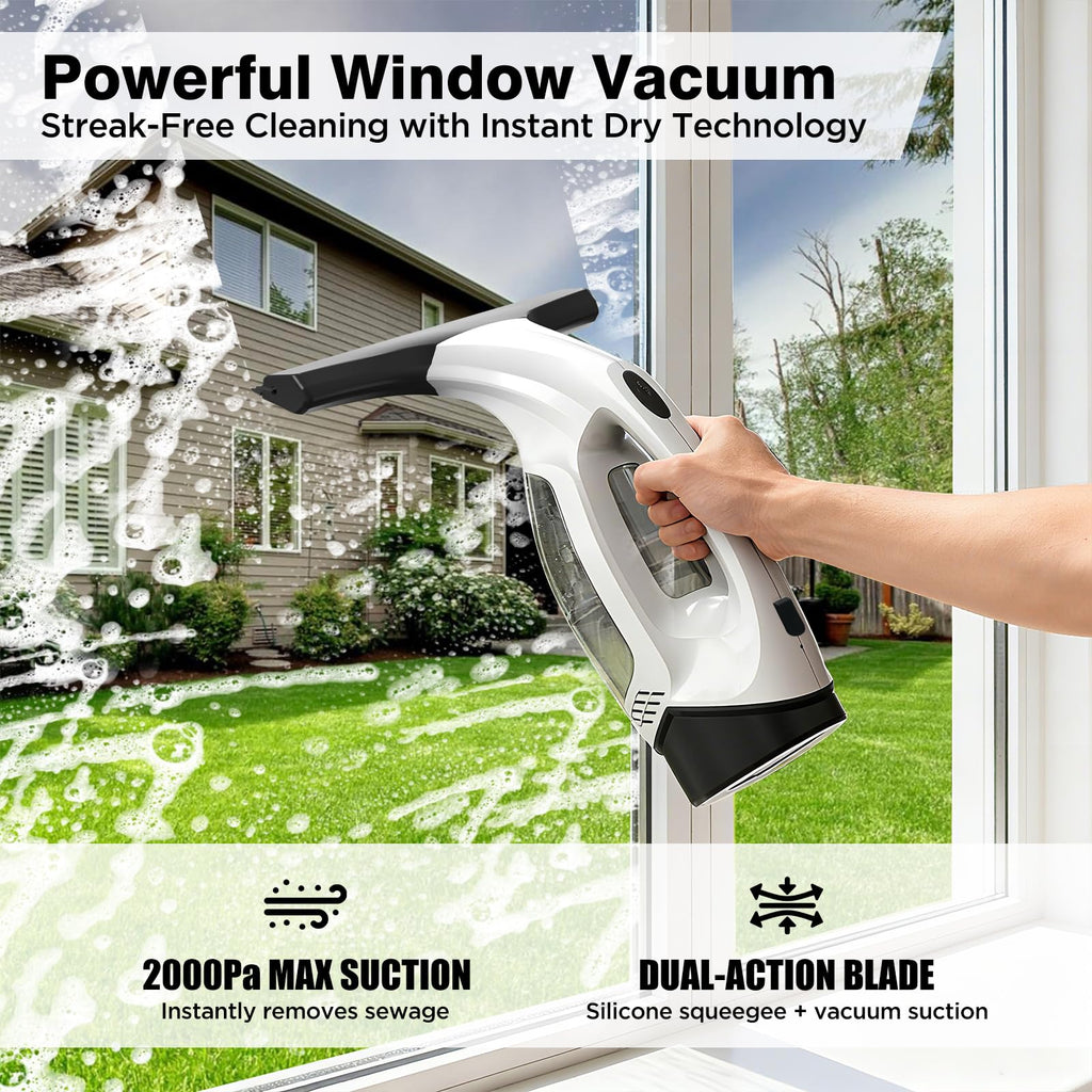 ZRHI Window Vacuum Squeegee Cordless, Electric Window Cleaner Tool with Water Collection Tank, Window Cleaning Kit Shower Squeegee for Glass Doors, Windows, Mirrors, Car