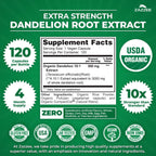 Zazzee USDA Organic Dandelion Root 10:1 Extract, 120 Capsules, 4 Month Supply, Liver & Detox Support, Taraxacum Officinale, Organic Herbal Supplement, All-Natural, Non-GMO, Made in the USA