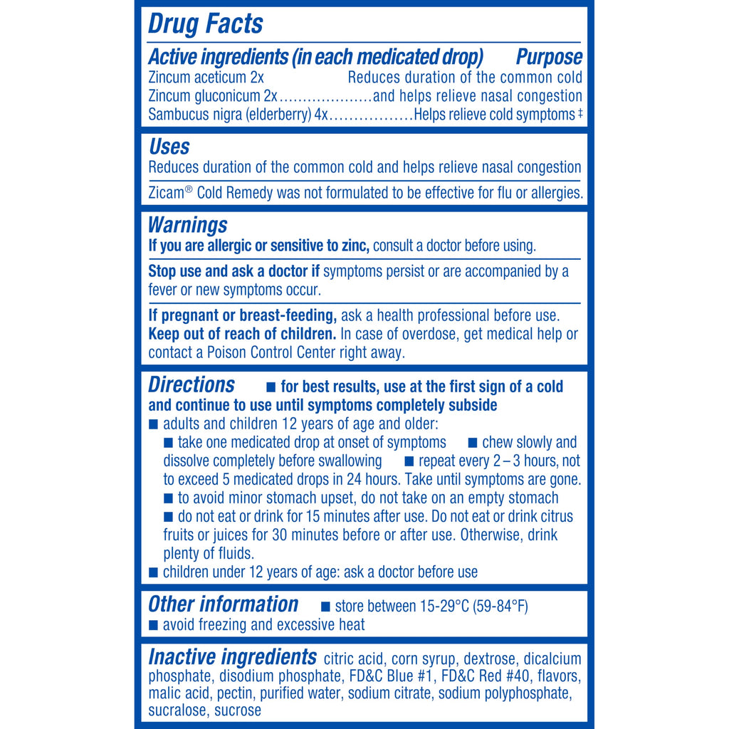 Zicam Cold Remedy Medicated Fruit Drops, Elderberry Flavor, Zinc Cold Shortening Medicine, Chewy Drops, 50 Count (2 Packs of 25)