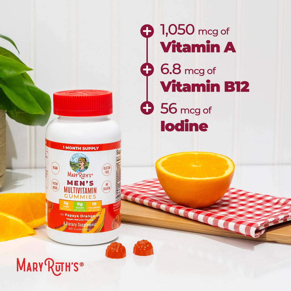 MARYRUTH'S Multivitamin Gummies for Men | Vitamin A, C, D, E, B6, B12, Biotin, Zinc | Energy Metabolism | Immunity | Bone Health | Cellular Health | Vegan | Non-GMO | Gluten & Sugar Free | 60 Count