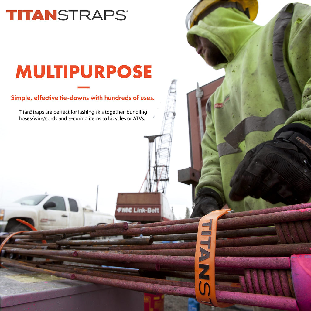 Titan Industrial Straps – Strong & Simple Tie-Downs for Construction (Welders, DIY Home) & 1st Responders – 3 Year Warranty, Batch Tested – 70 lb. Working Load, 25" Length, Safety Orange, 2-Pack