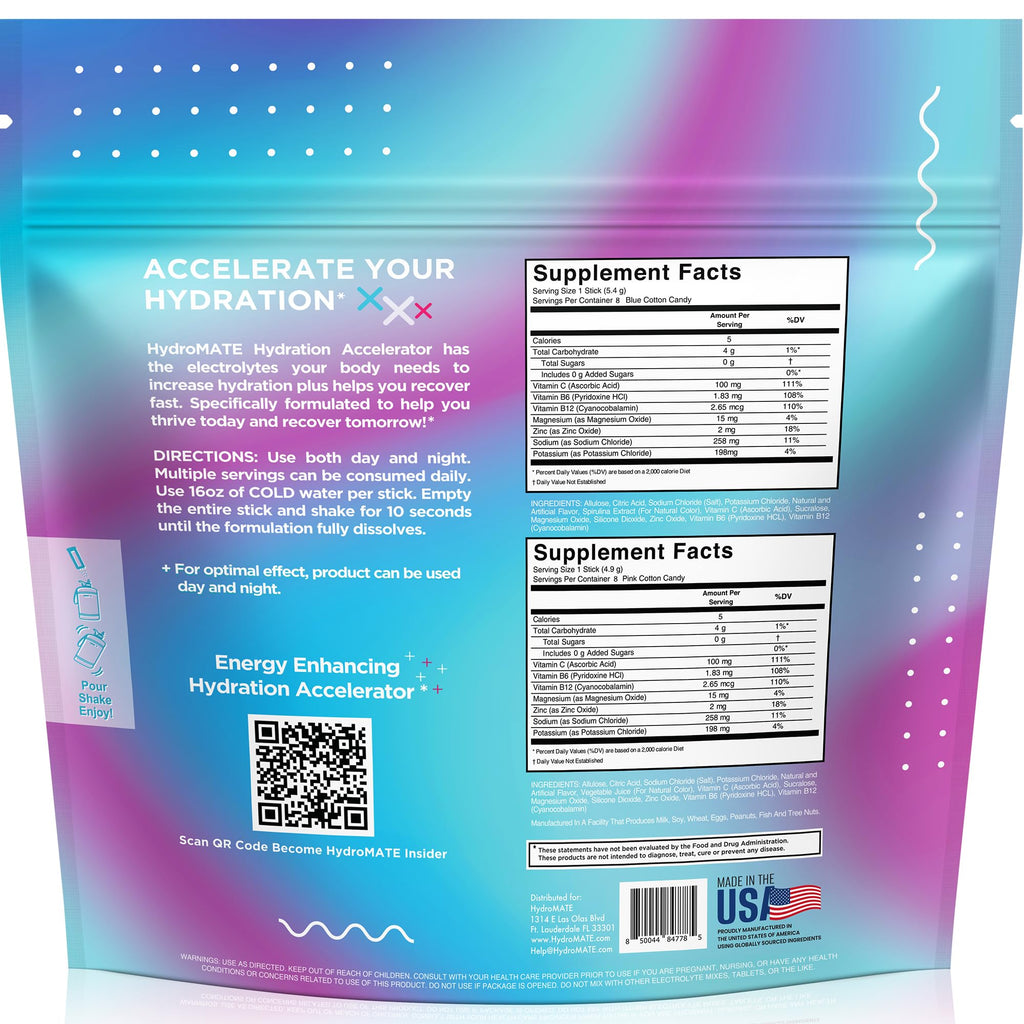 HydroMATE Electrolyte Powder Low Sugar Chocolate - 16 Sticks Instant Hydration Accelerator Drink Mix for Fast Recovery to Boost Energy - Supports Hydration on Keto Diet & Party Recovery