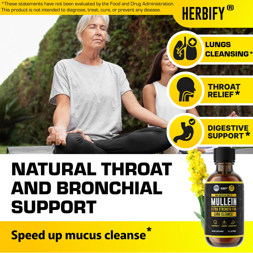HERBIFY Mullein Extract 2 oz Tincture for Respiratory Health, Mullein Leaf and Flowers Blend (Verbascum Densiflorum)