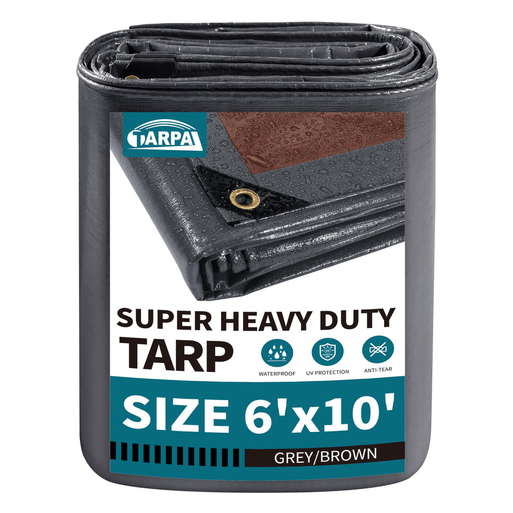 TARPAL tarp 6x10 Feet Super Heavy Duty Tarps Cover 20mil Waterproof UV Protection Rip and Tear Proof Tarpaulin with Grommets(Grey/Brown)