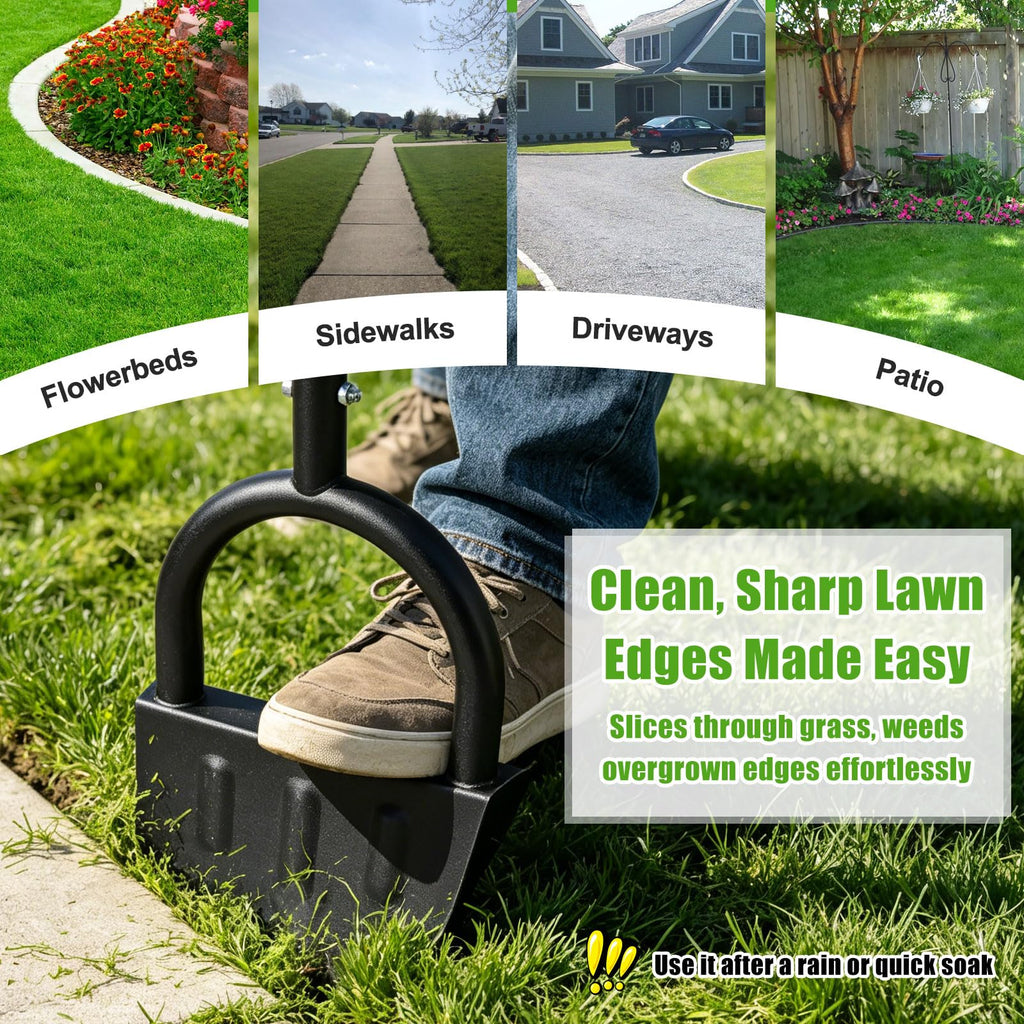 Lilyvane Heavy-Duty Manual Grass Edger 41 Inch – Half Moon Lawn Edger Tool with Wide Footplate, Steel Border Edger for Landscaping, Garden Edging, Trench Digging & Irrigation Cable Burying