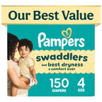 Swaddlers Diapers, Size 4 (15-34 lbs), 150 Count, Fragrance Free, Hypoallergenic, Absorbent, Pediatrician Recommended, Skin Safe