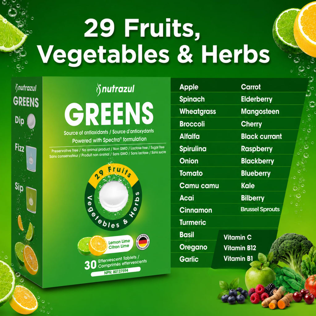 nutrazul Greens Effervescent Tablets - Daily Super Greens Supplement with 29 Superfoods - Antioxidant & Immune Support - Lemon Lime Flavor - Non-GMO - 30 Tablets