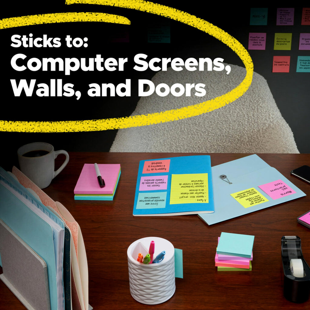 Post-it Super Sticky Notes, 3 x 3 in, Neon Fizz, 24 Pads, 70 Sheets/Pad