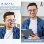 EASY READ 2 Pairs TR90 Bifocal Reading Glasses for Men,Rectangular Sport Blue Light Blocking Readers with Spring Hinge(Magnification 1.50,Black/Blue)