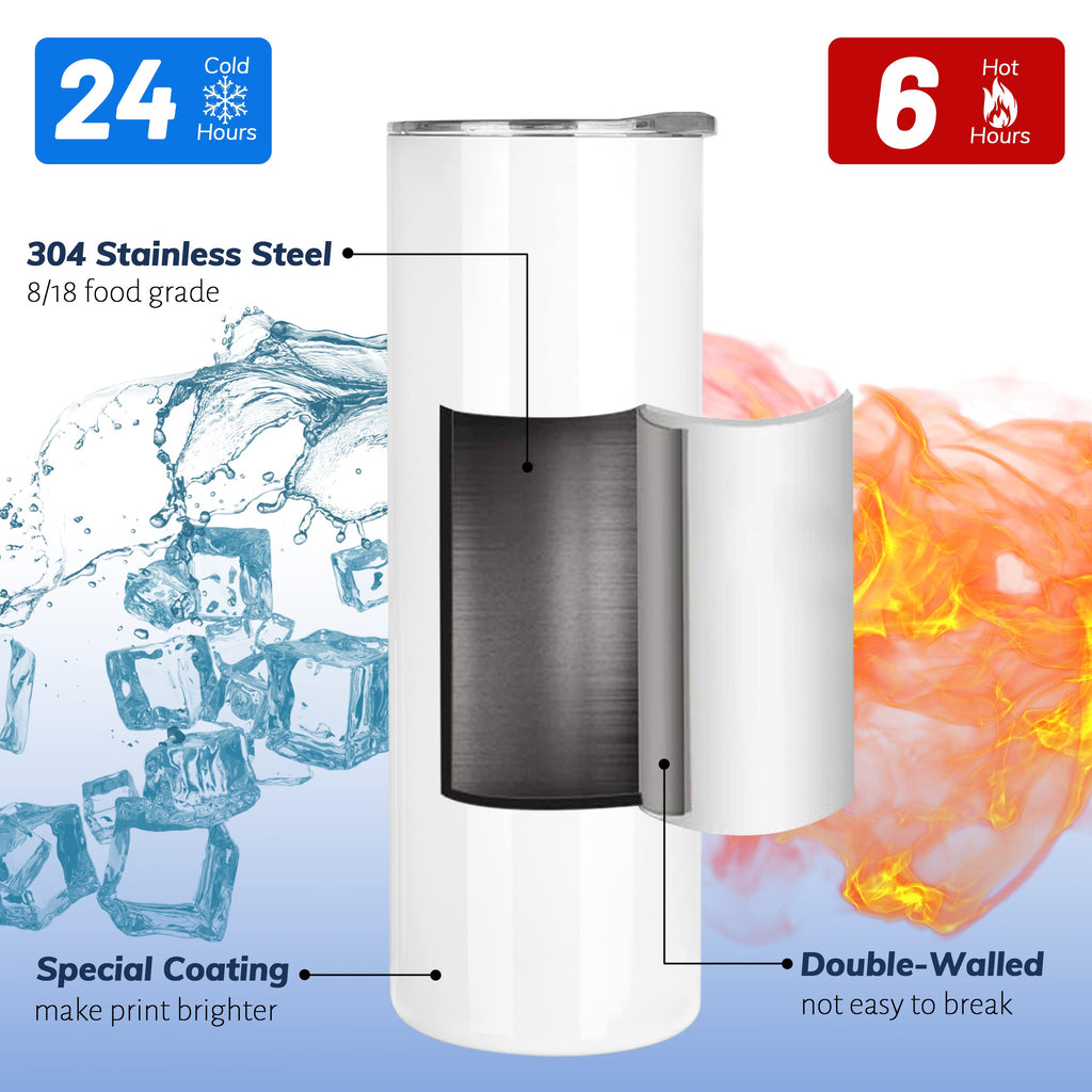 Joyclub Sublimation Blanks 20 oz Tumblers Bulk 10 Pack Skinny Straight