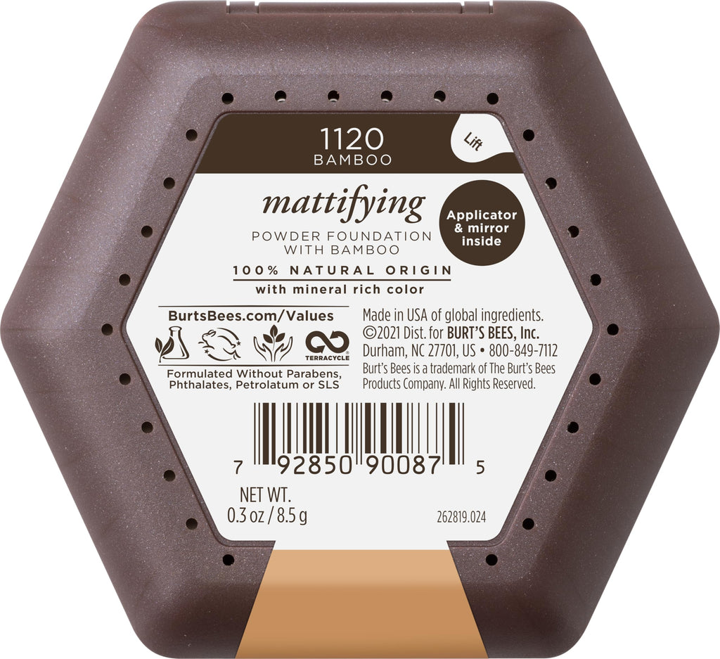 Burt’s Bees 100% Natural Mattifying Powder Foundation, Bamboo, 8.5g