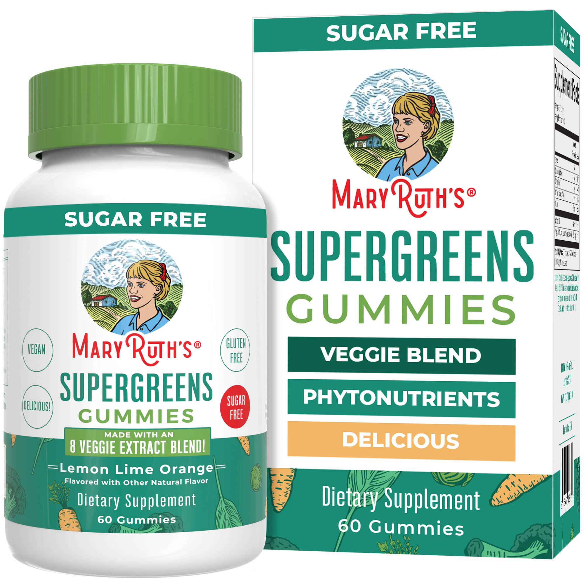 MaryRuth's Super Greens | Naturally-Occurring Quercetin | Spirulina | Broccoli Root | Kale Leaf | Sugar Free Gummies for Adults and Kids Ages 4+ | 2g Fiber | Vegan | 60 Count