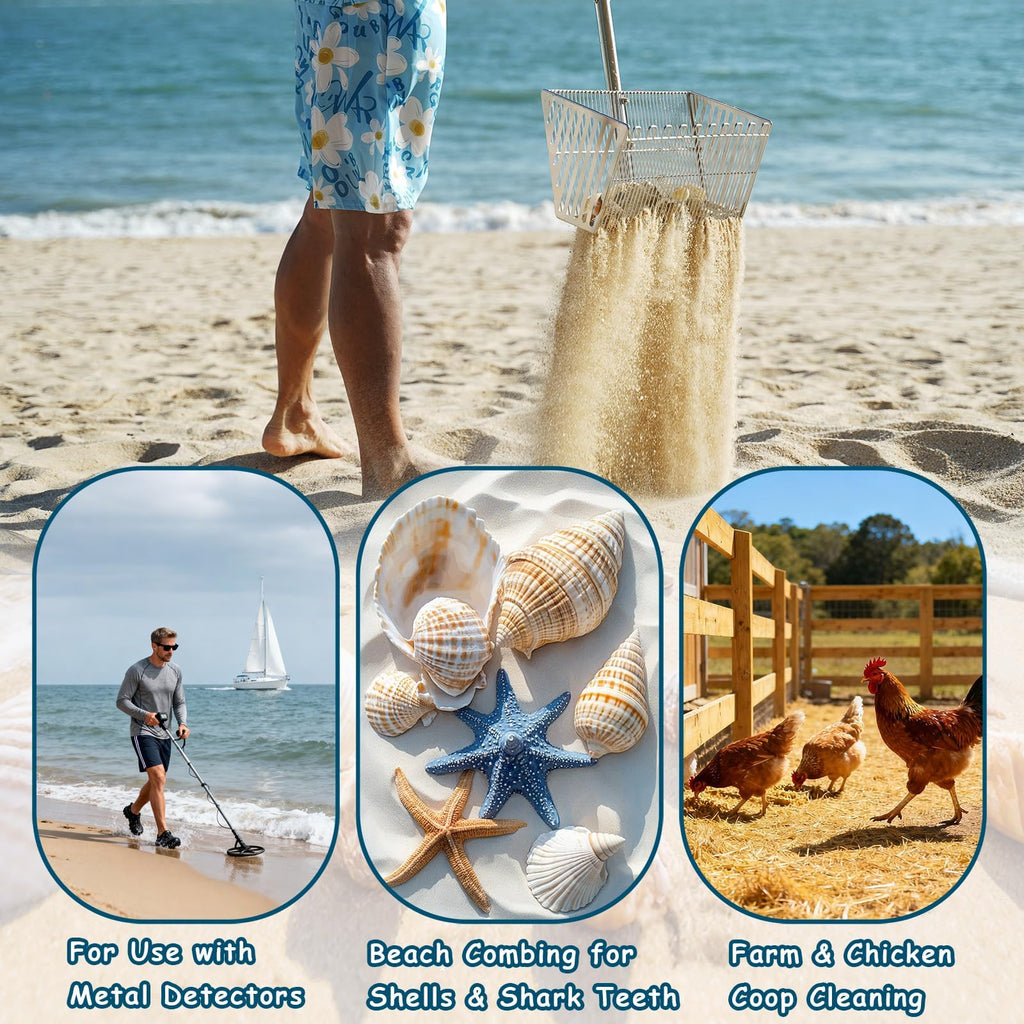 MarchingGreen Sand Flea Rake for Beach: 70in Handle Stainless Steel Rake