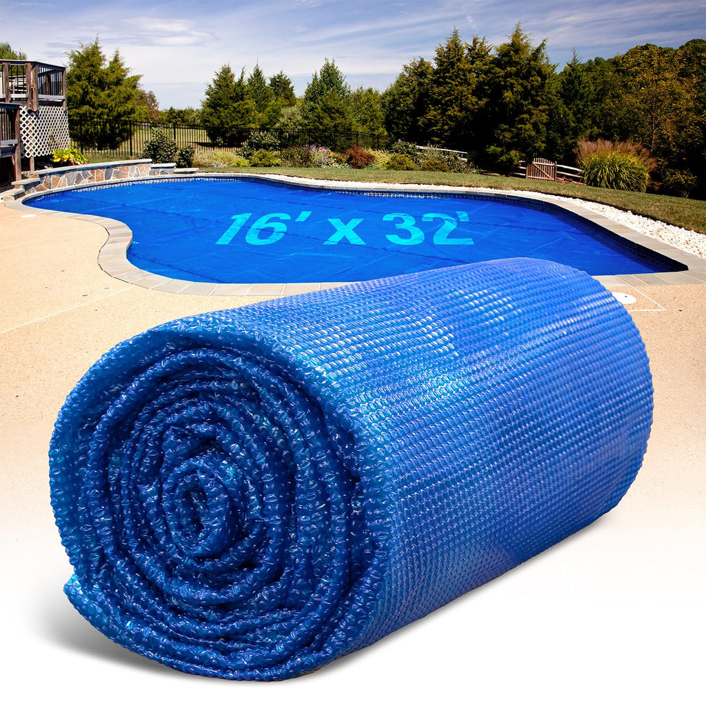 Solar Pool Cover for Inground and Above Ground Pools - 16' x 32' Rectangle 12 Mil Solar Blanket for Inground Pool, Blue
