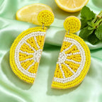 Beaded Yellow Lemon Dangle Earrings for Women, Vibrant Handmade Beads Lemon Fruit Statement Earring for Summer Jewelry Gifts