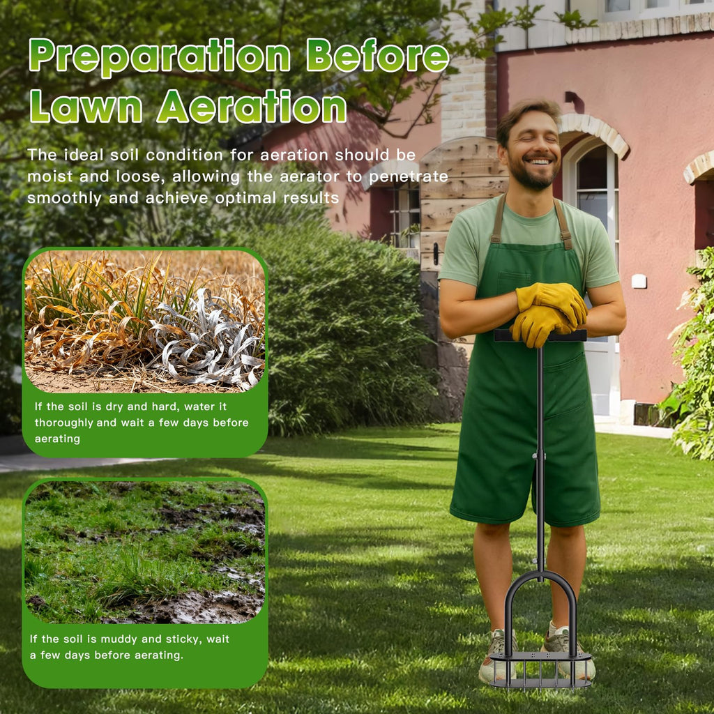 seasky Lawn Aerator, Manual Lawn Aerator Tool with Padded T-Handle, Wide Foot Plate & 15-3 Inch Solid Steel Spikes, Dual-Layer Design for Effortless Aeration in Lawn, Yard and Garden Soil