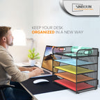 Letter Tray Paper Organizer 5-Tier Desk Organizer File Organizer Paper Holder with Handle, Metal Desktop Document Shelf Tray Office Classroom Organization - Black