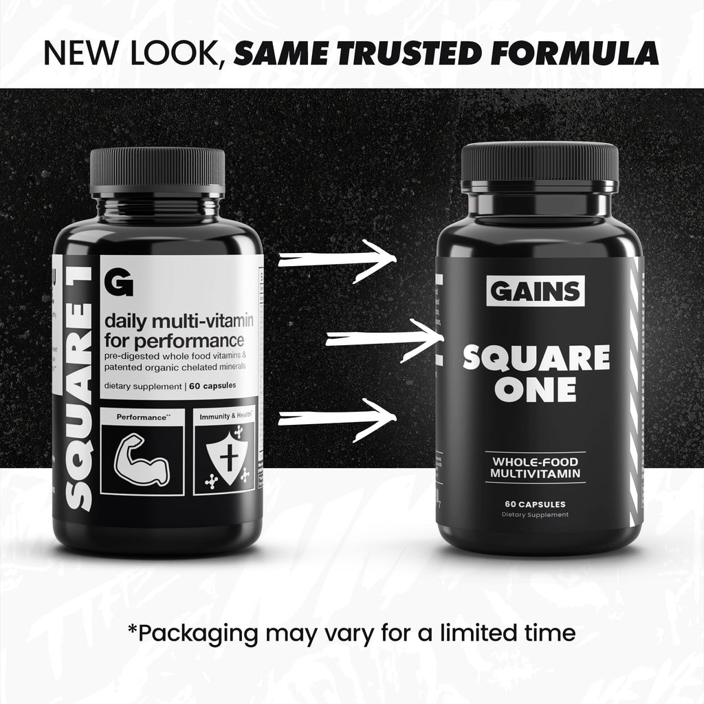 Gains in Bulk Square 1 Multivitamin and Mineral Supplement for Women and Men, Vitamins, Digestive Enzymes and Organic Minerals for Muscle Health, Performance and Immune Support, 90 Capsules