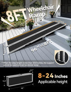 FACHNUO 8 Feet Portable Wheelchair Ramp, Non-Skid Aluminum Handicap Ramps with Handle, Folding Threshold Wheel Chair Ramp for Home Steps, Stairs, Entry, Threshold, Doorways, Scooter, 800LBS Capacity