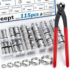 Seept 115Pcs 10-Sizes 304 Stainless Steel Single Ear Hose Clamps with Ear clamp plier 6-28.6mm Crimp Hose Clamps Assortment Kit for Auto/Home Appliance/Pipe/Fuel Line Stepless hose clamp with pincer