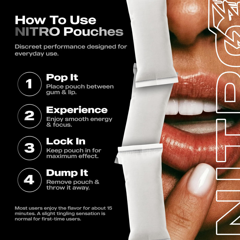 Nitro Nootropic Pouches - Energy + Focus Pouches - 100mg Caffeine, Alpha GPC, Cognizin® Citicoline, L-Theanine, Vitamin B12 - No Sugar, Nicotine-Free - 20 Pouches Per Can - 5 Pack - Orange Citrus