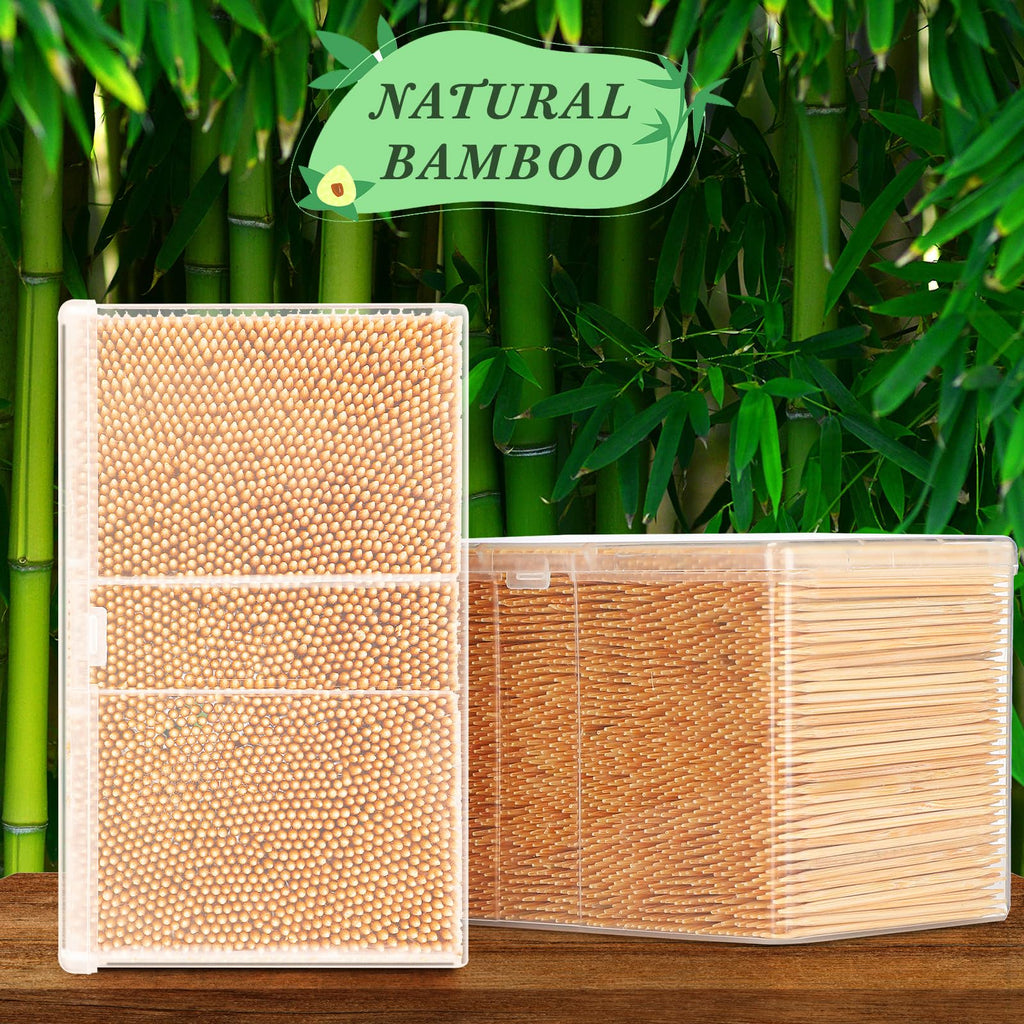 Jerify 12000 Pcs Bamboo Wooden Toothpicks Wood Round Double Sided Toothpicks with Clear Plastic Storage Box for Appetizers Food Barbecue Fruit Teeth Cleaning Party