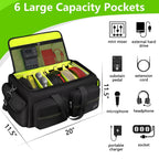 SNIGJAT DJ Bag, Large Capacity DJ Cable Bag with 6 Pockets for Extension Cords, Mics, Pedals, Gig Bag for Musicians, Musician Cable Organizer with Padded Shoulder Strap, DJ Acessories
